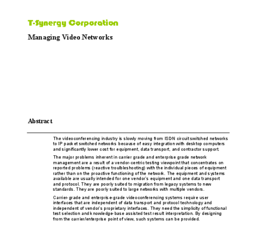 White Paper: Managing Video Networks